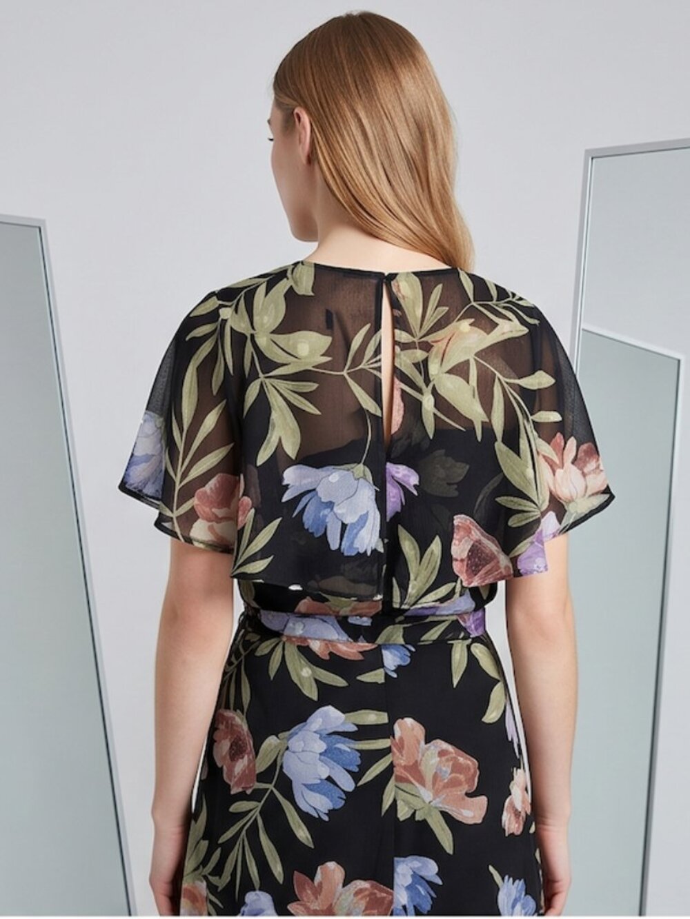 Gabby Skye Black Floral Faux-Wrap Midi Dress - Picture 7 of 11